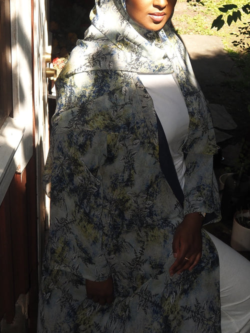 Blue Printed Chiffon abaya