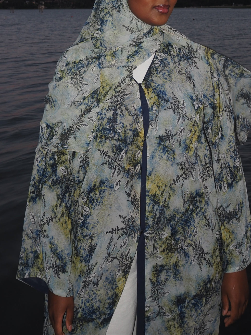 Blue Printed Chiffon abaya